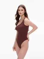 Women's Seamless One-Shoulder Thong Bodysuit | Chestnut Brown Slim Fit Bodysuit for Layering & Night Ou